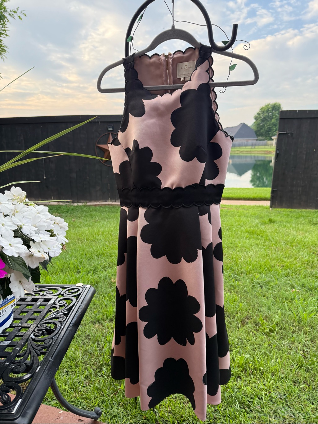 Kate Spade New York Pink Black Floral Scallop Fit & Flare Dress Nwt Size 4